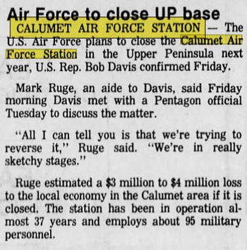 Calumet Air Force Station (Open Skies Project) - March 1987 Article (newer photo)